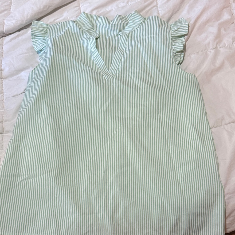 SHEIN Mint Striped Ruffle Sleeve Top